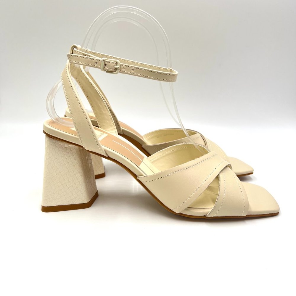 Dolce Vita Womens Size 7.5 Cream Leather Crisscross Open Toe Sandals Heels Shoes
